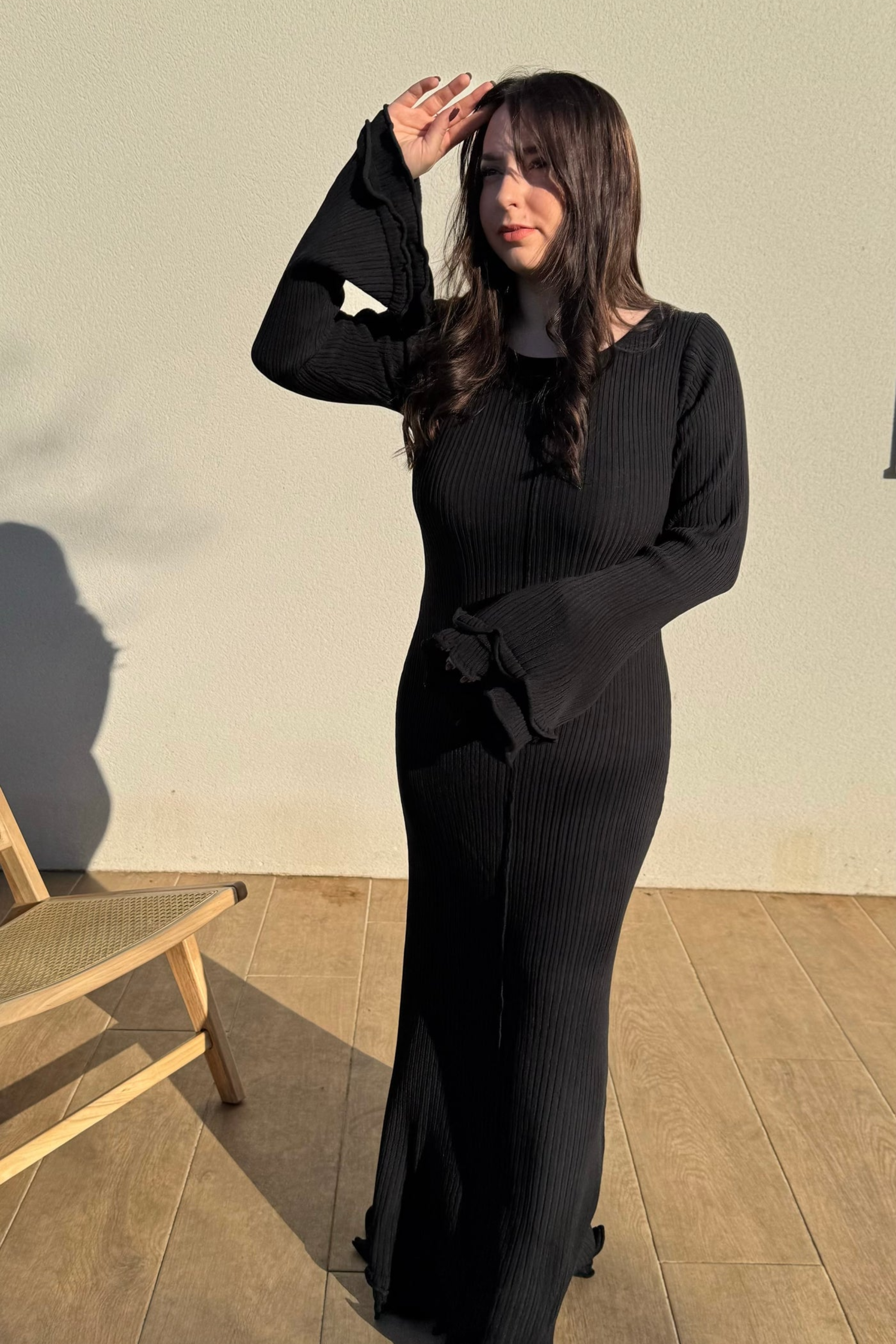 Ribbed Ruffle Maxi Dress