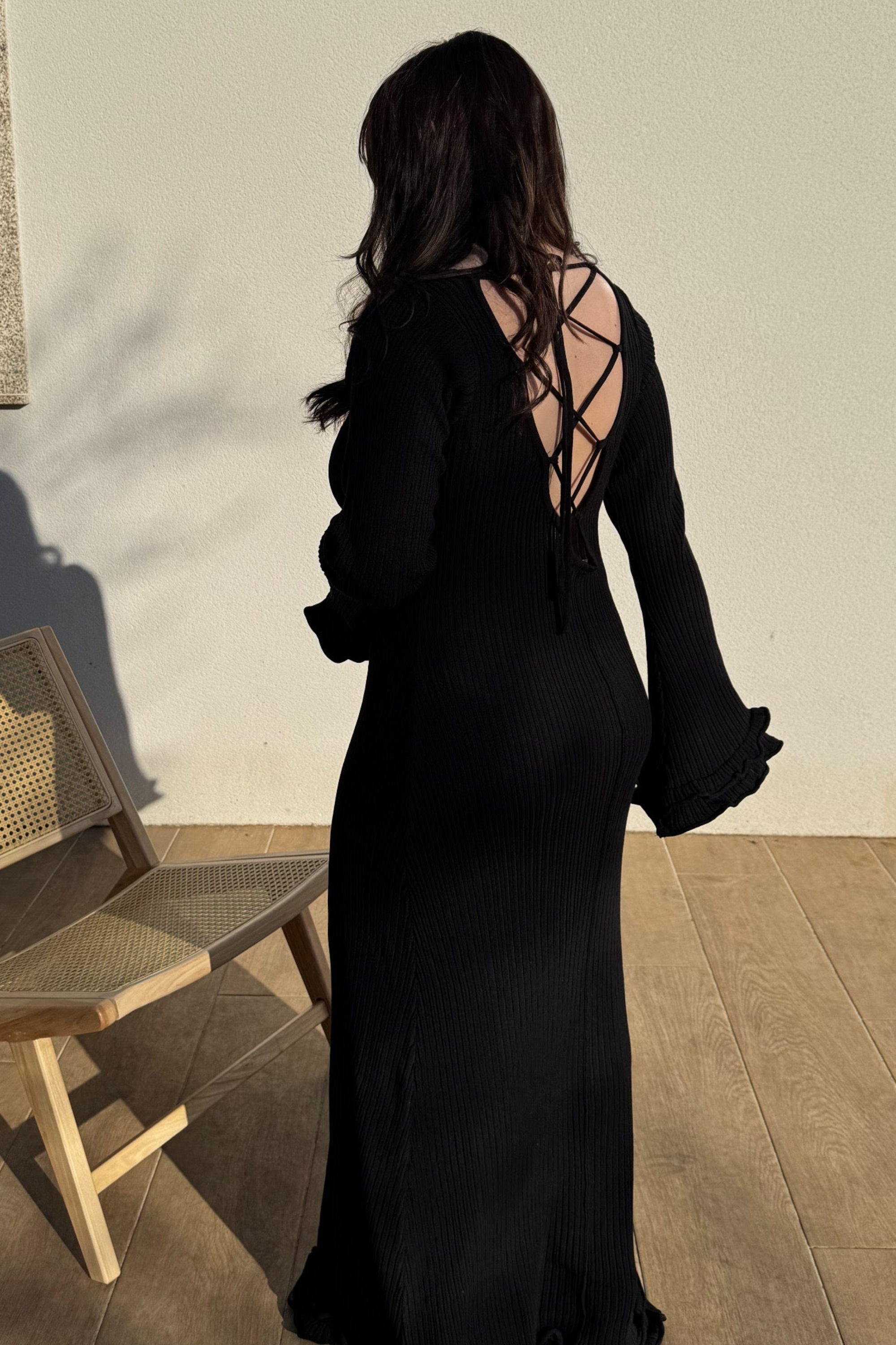 Ribbed Ruffle Maxi Dress