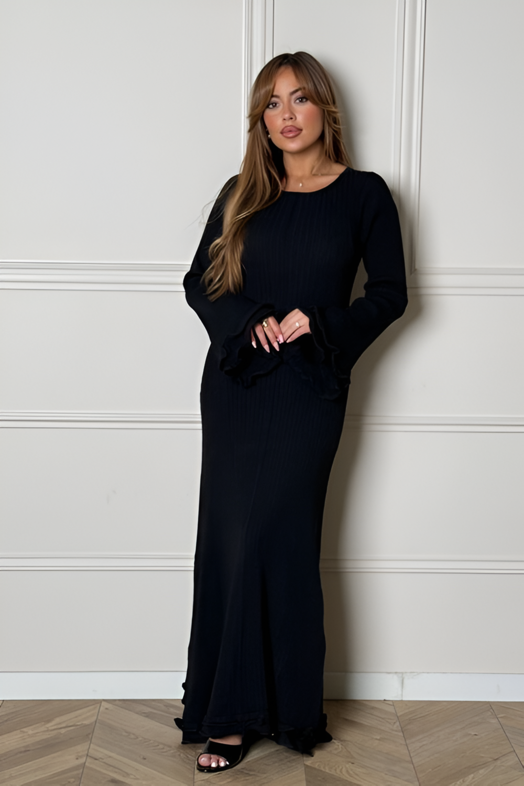 Ribbed Ruffle Maxi Dress