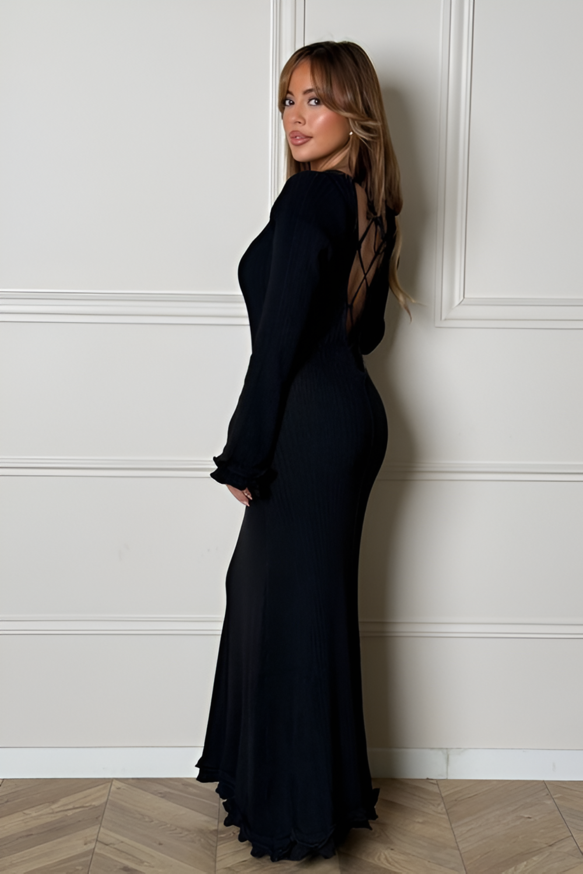 Ribbed Ruffle Maxi Dress