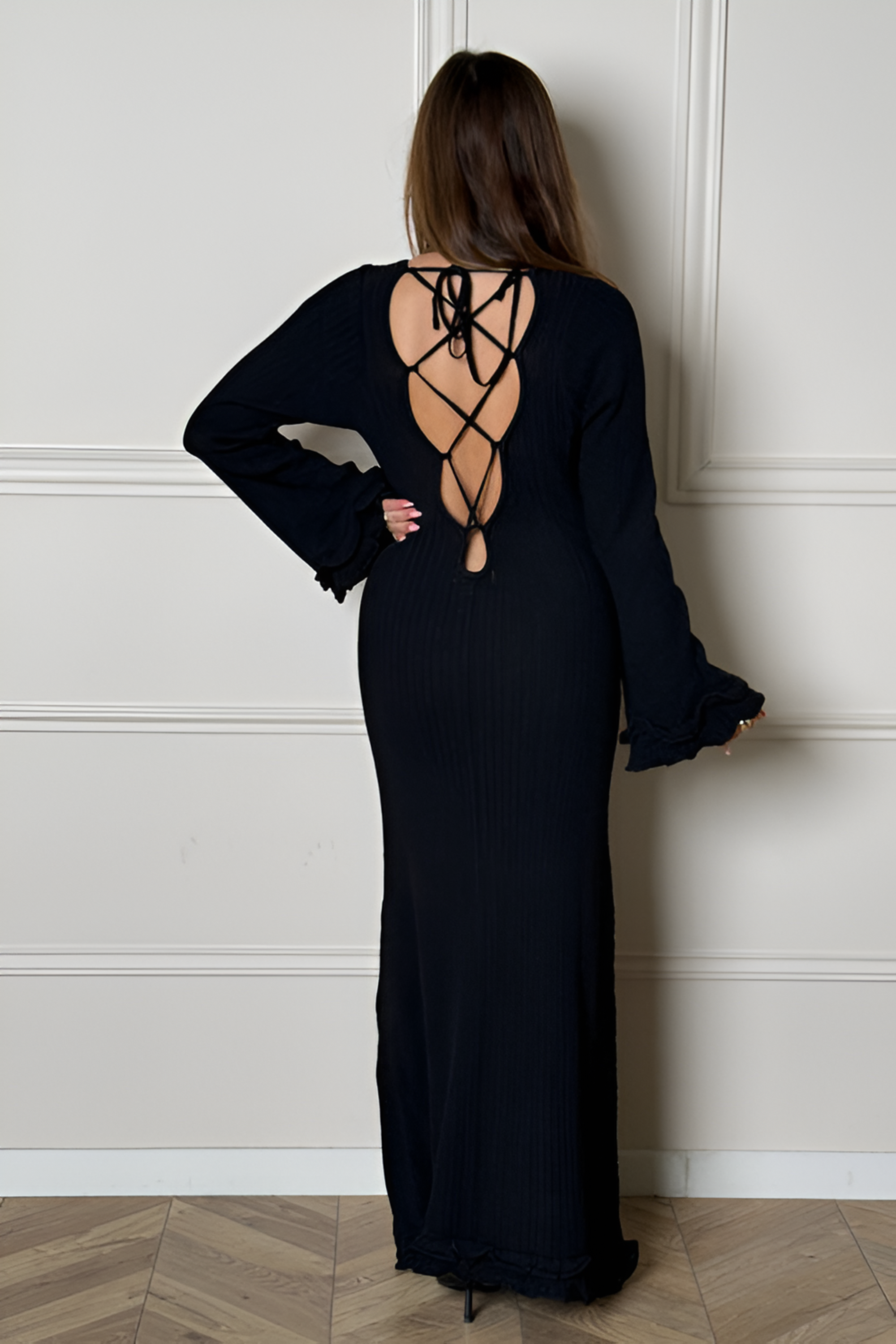 Ribbed Ruffle Maxi Dress