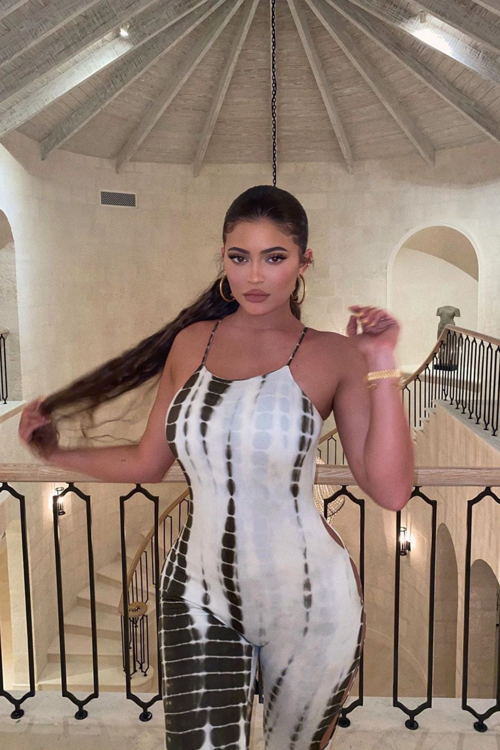 Hollow Back Print Jumpsuit