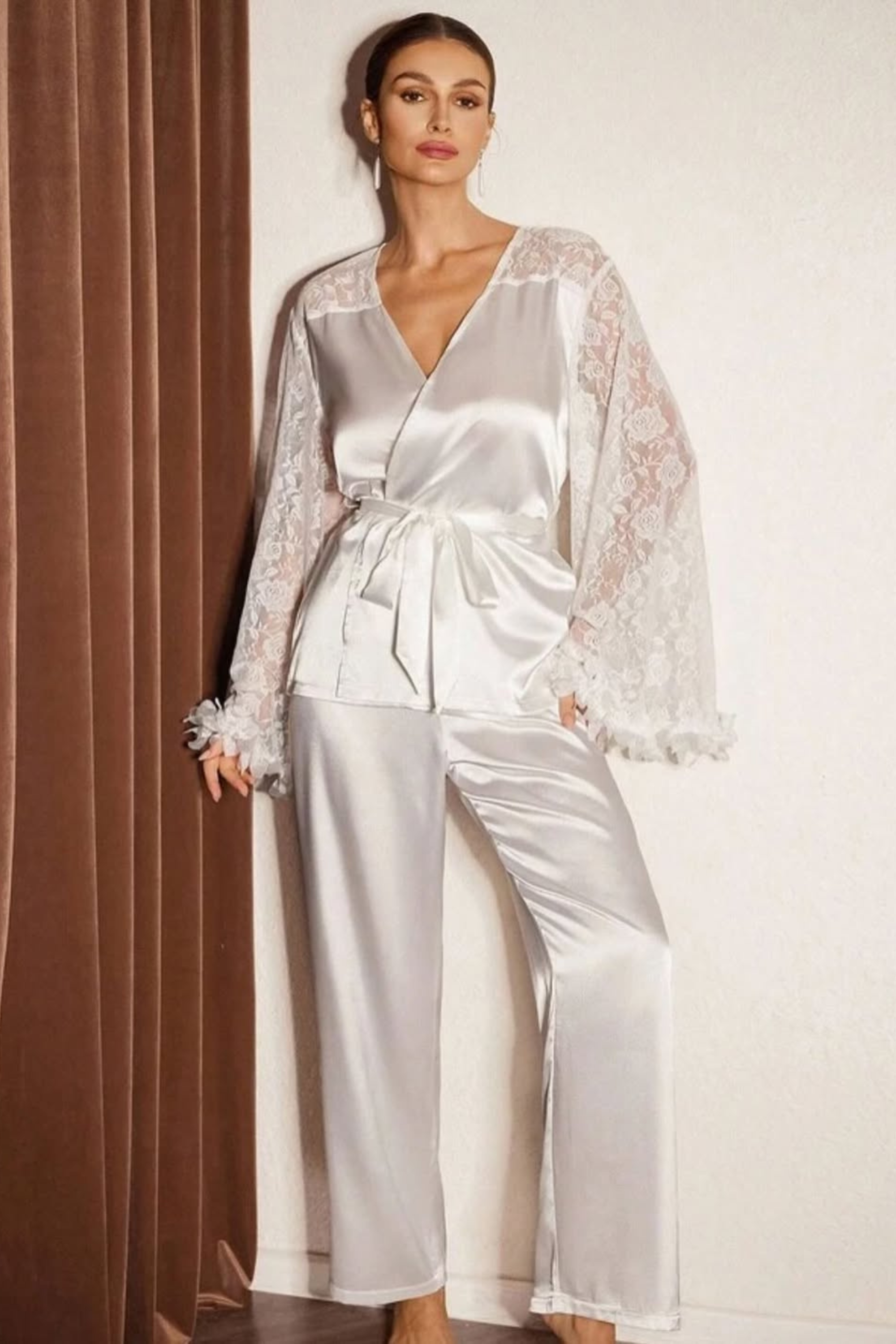 Lace Trim Plush Pajama Set