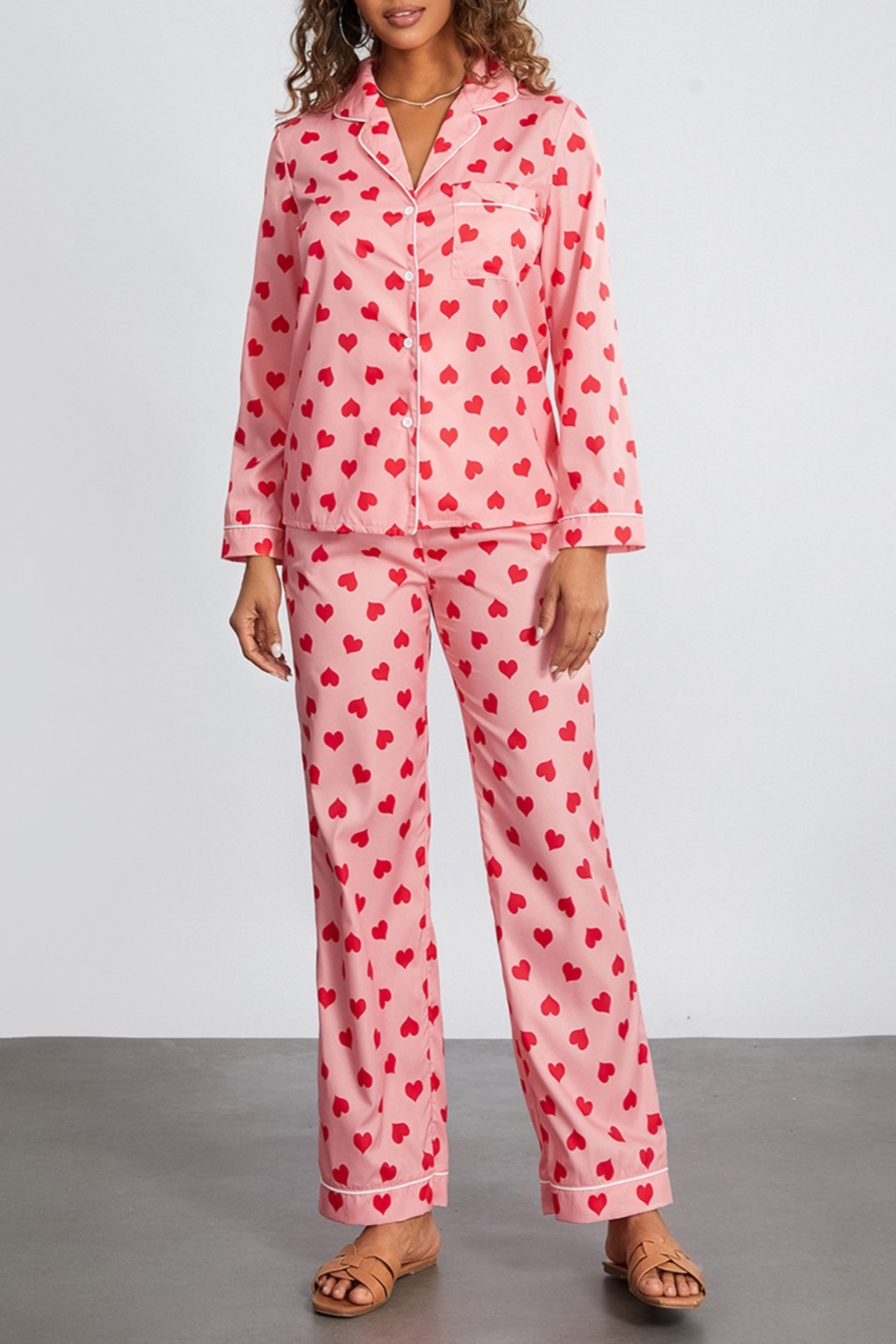 Heart Print Satin Pajama Set
