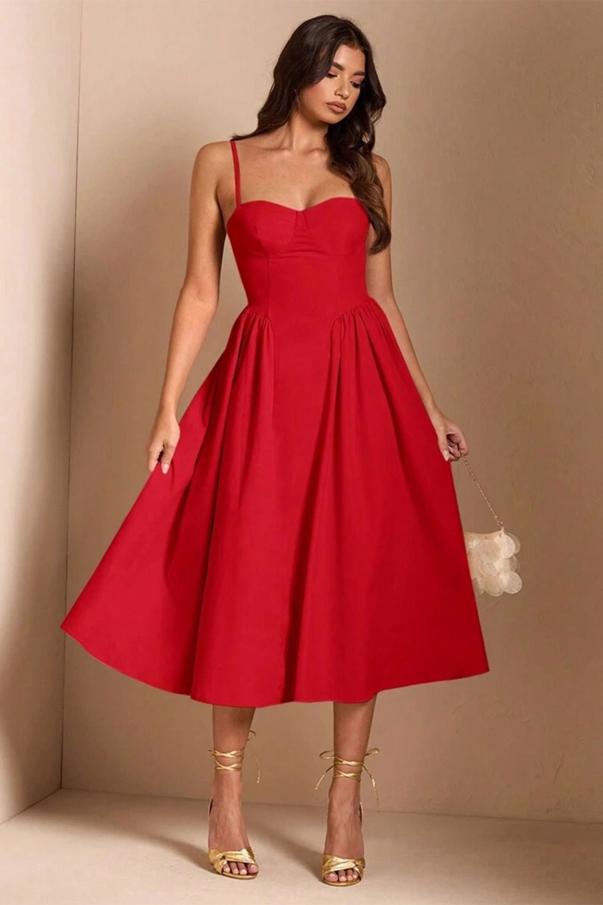 Valentina Red Midi Dress