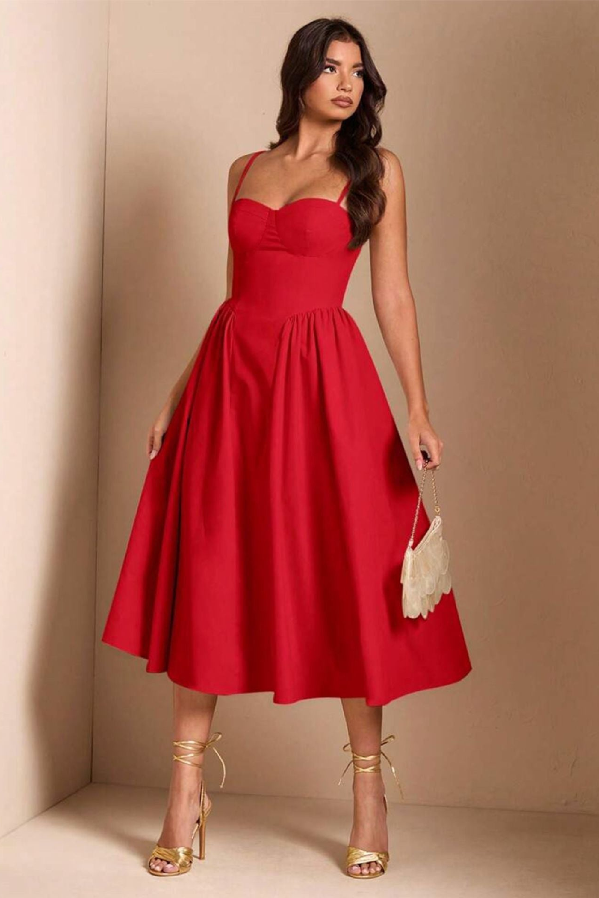 Valentina Red Midi Dress