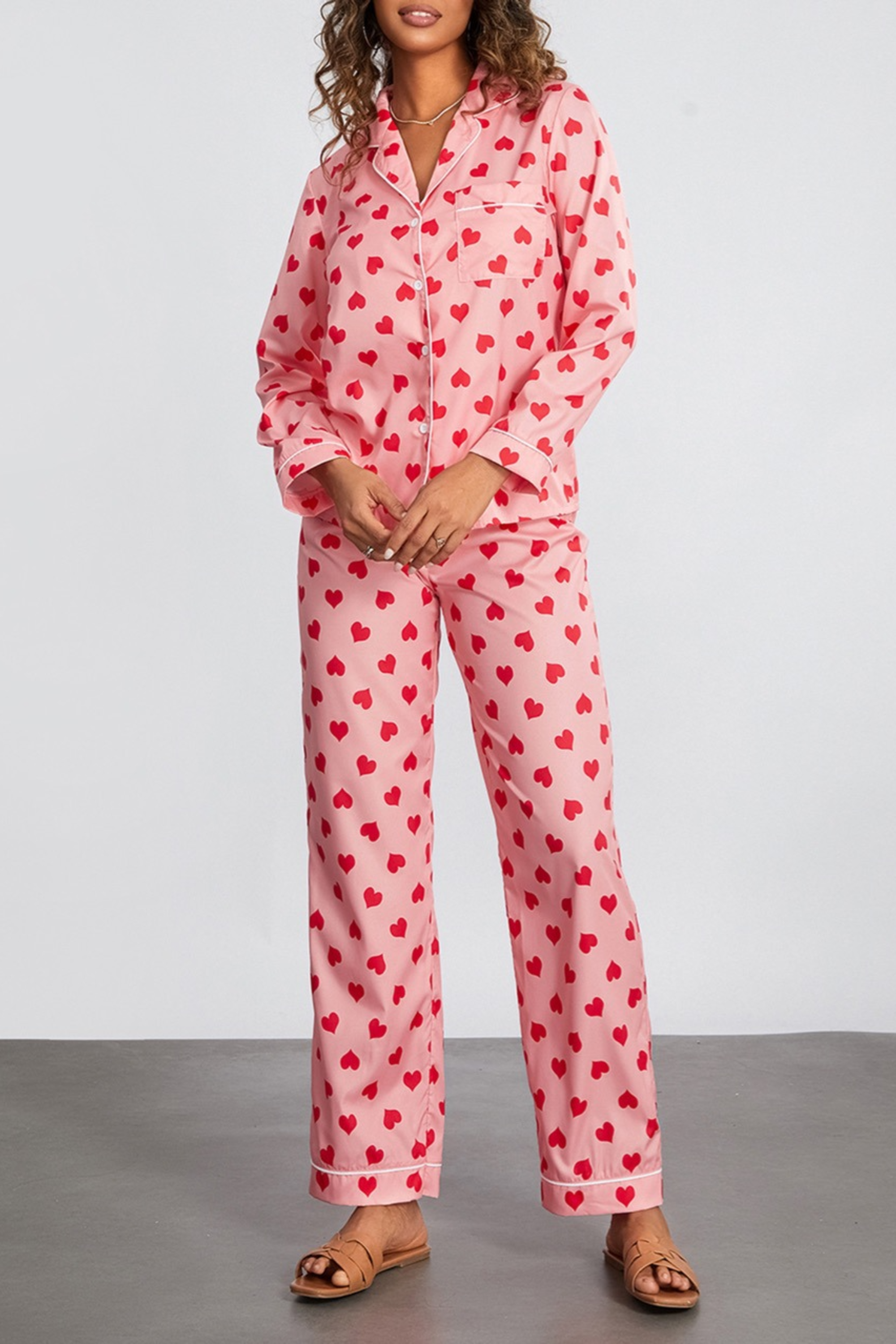 Heart Print Satin Pajama Set