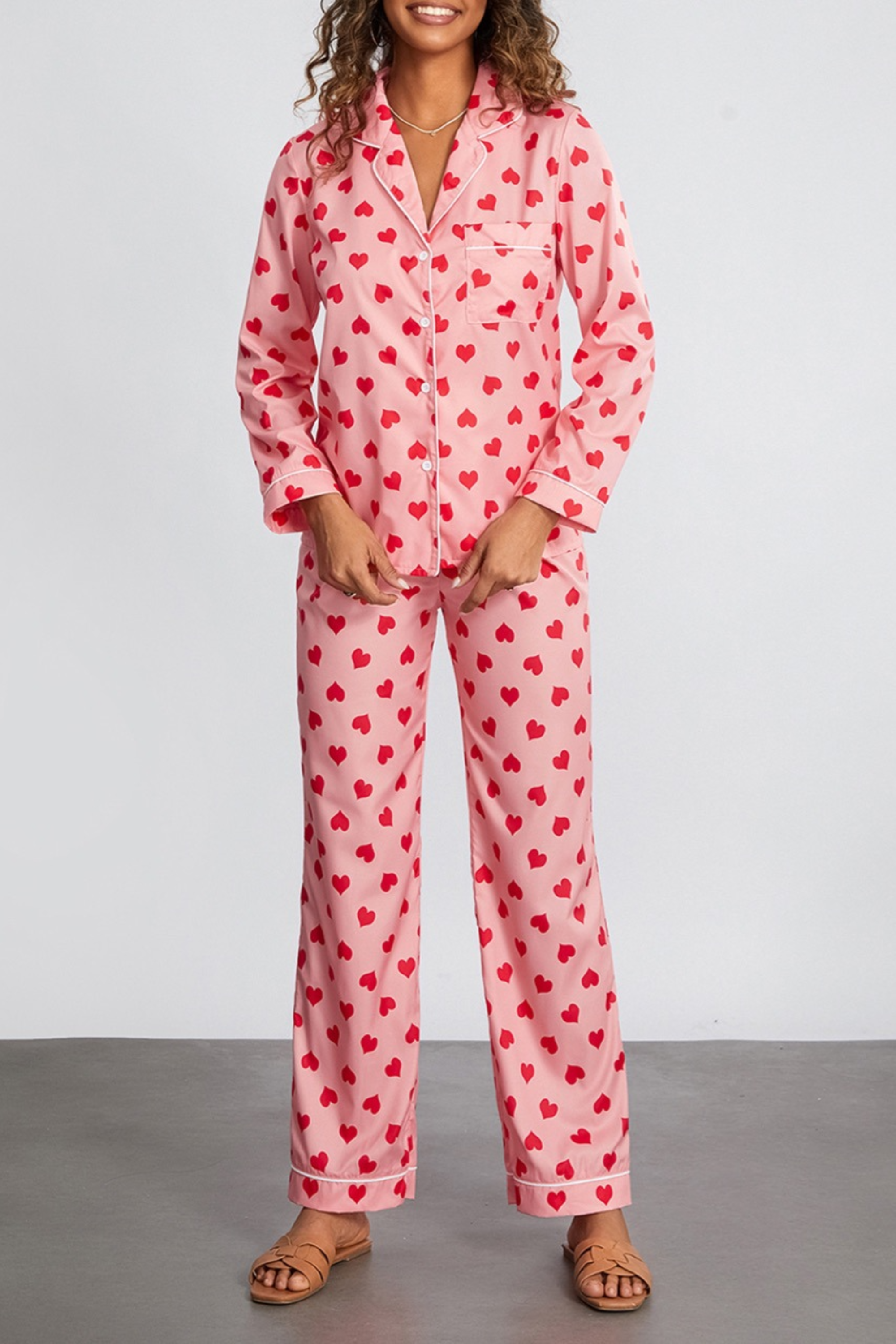 Heart Print Satin Pajama Set