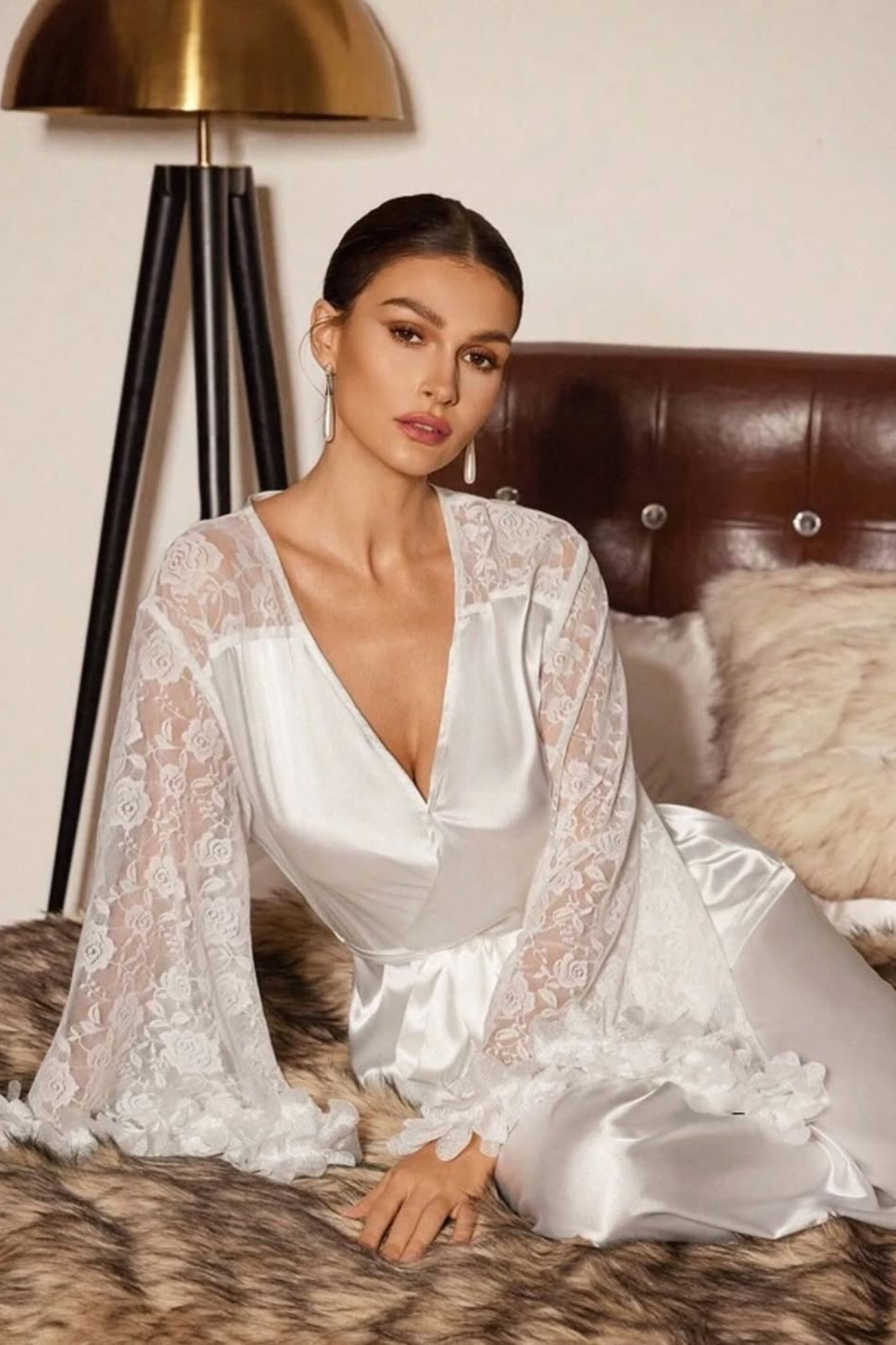 Lace Trim Plush Pajama Set