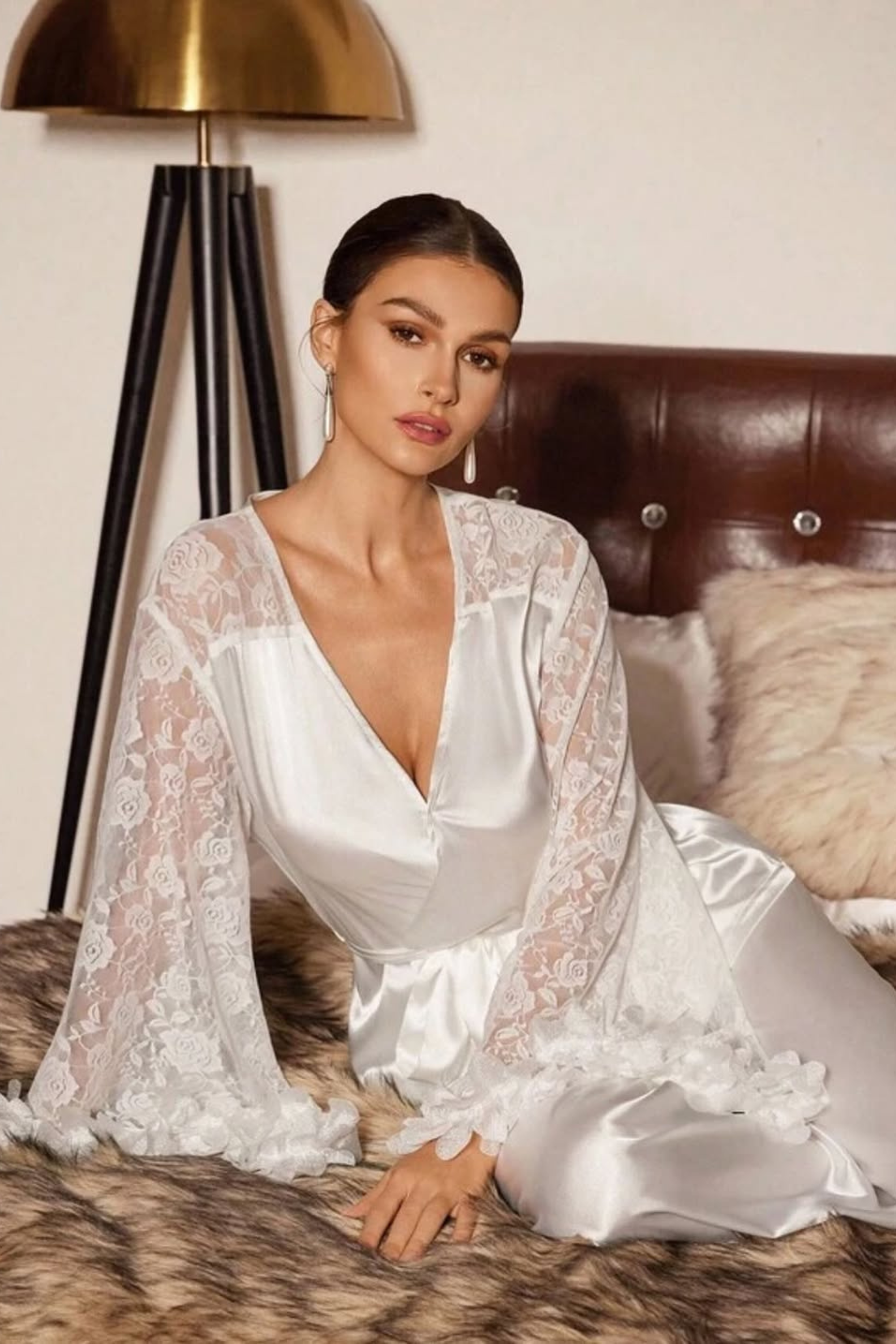 Lace Trim Plush Pajama Set