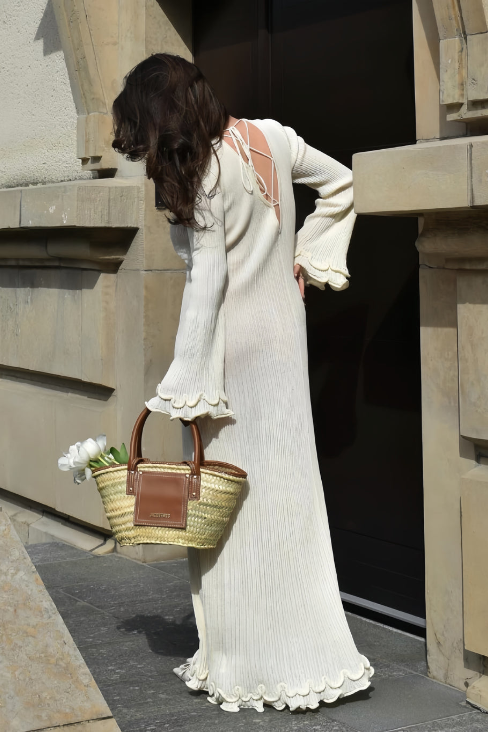 Ribbed Ruffle Maxi Dress