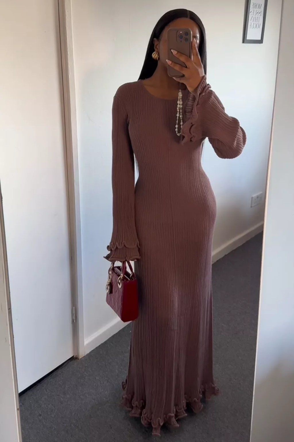 Ribbed Ruffle Maxi Dress