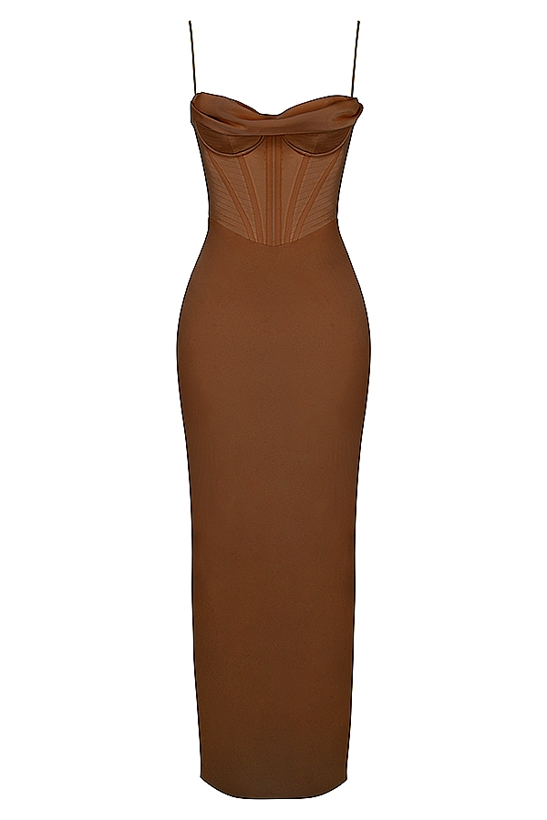 Brown Corset Maxi Dress