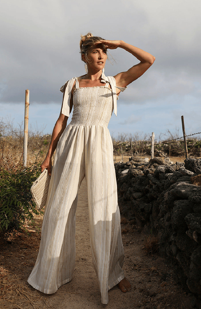 Linen Smocked Jumpsuit–Jumpsuits